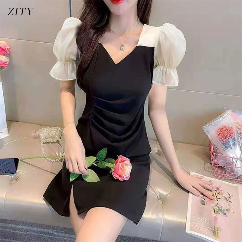 

Women's Short-sleeved Dress Spring and Summer New Printing V-Neck Temperament Waist Was Thinner Mid-length Skirt Sexy Dresses