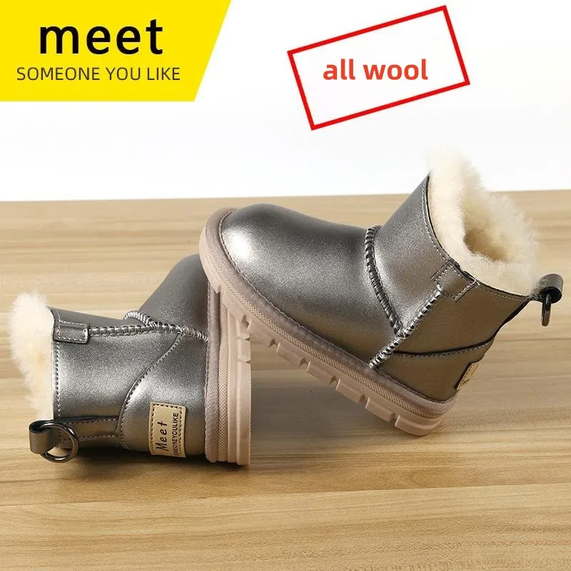 

Baby Sheepskin Fur One Snow Boots Girls Wool Boots Children's Waterproof Non-Slip Cotton Shoes Boys Warm Children's Shoes