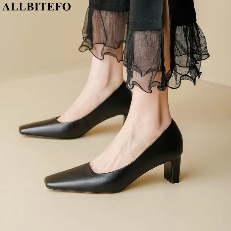 

Size 34-43 Pure Colour Simple Fashion Soft Genuine Leather Female Office Work Women Heels Shoes Walking Commute High Heels