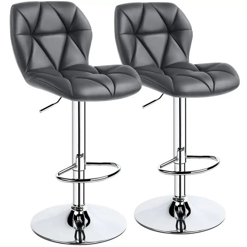 

Adjustable Faux Leather Swivel Stool Armless, 2pcs, Gray