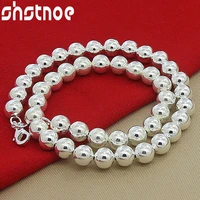 925 sterling silver 8mm smooth beads ball 18 inch chain necklace for man women party engagement wedding fashion charm jewelry