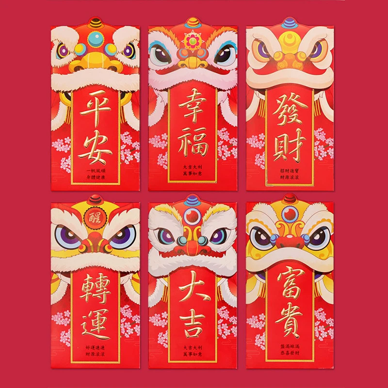 

6 шт. красные конверты с узором тигра красные пакеты для 2022 китайского Нового года украшение Весенний фестиваль Свадьба Hongbao детские подарки