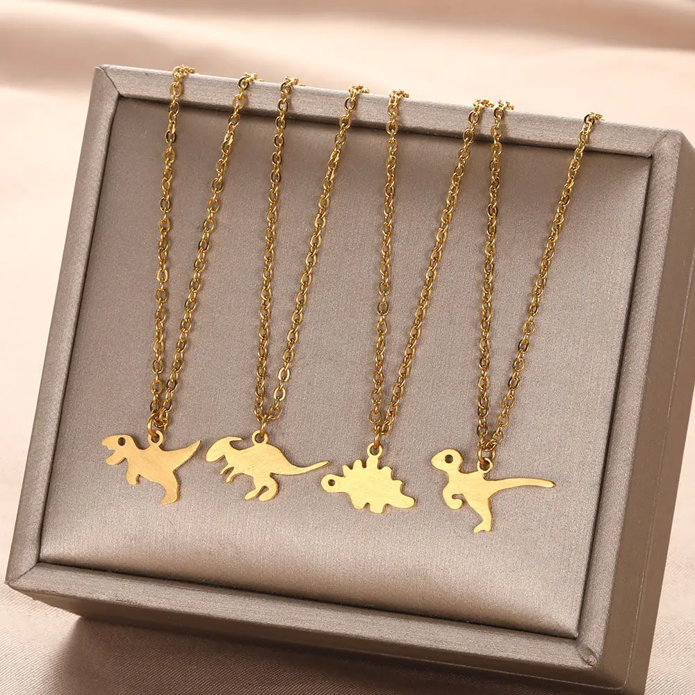 

Dinosaur Stainless Steel Necklace Triceratops Pendant Tyrannosaurus Choker Minimalism Fashion Jewelry For Women Men Gift