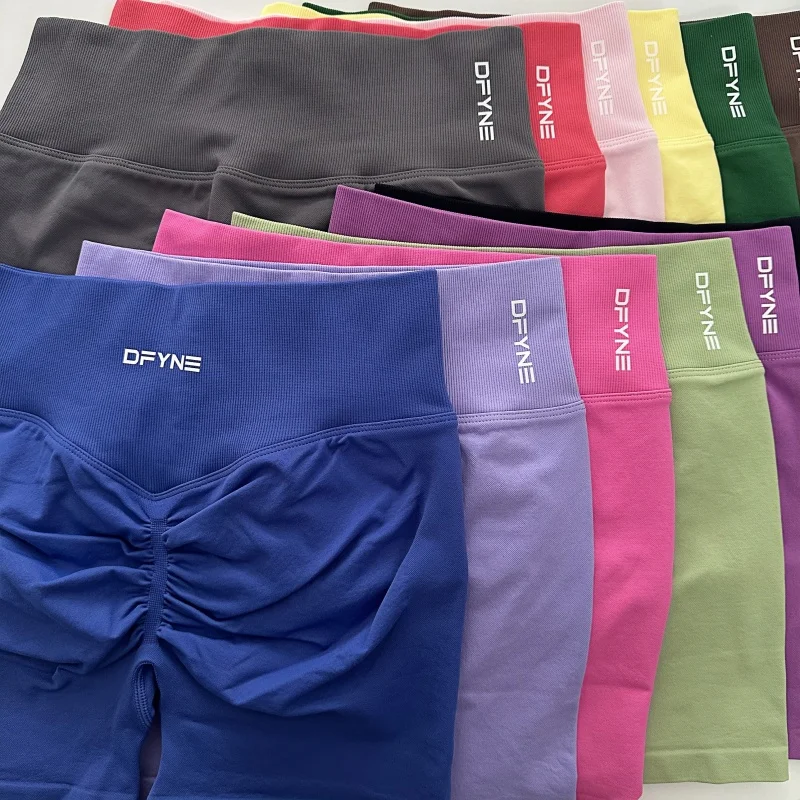 Dfyne Dynamic Shorts Бесшовные женские шорты для йоги Scrunch Bum в рубчик с высокой талией
