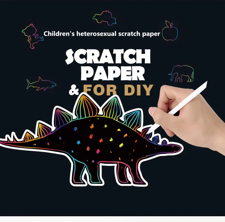 

8pcs Cartoon Animal Painting Shape Scratch Painting Magic Rainbow Scratch Art Painting Paper Kit Children DIY Educational Toys