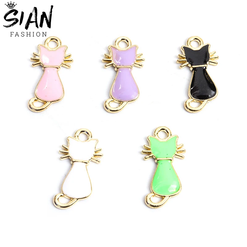 

10pcs/Lot Enamel Cute Cat Charms for DIY Jewelry Makings Pendant Necklace Keychains Earrings Handmade Findings Accessories New