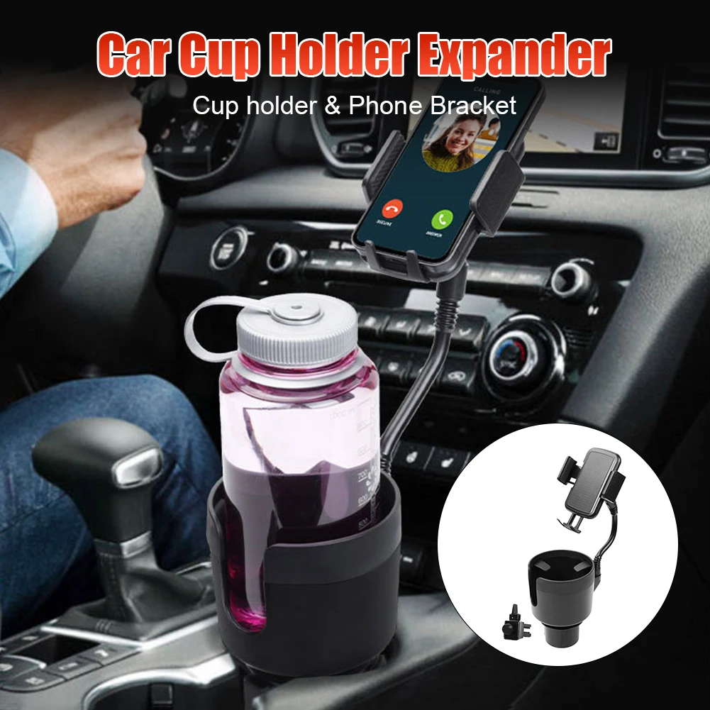

Car Cup Holder Expander with Phone Holder Adjustable Base for Hydro Flask 32/40oz Yeti 20/26/30oz Ramblers 4"-7.2" Mobile Phones