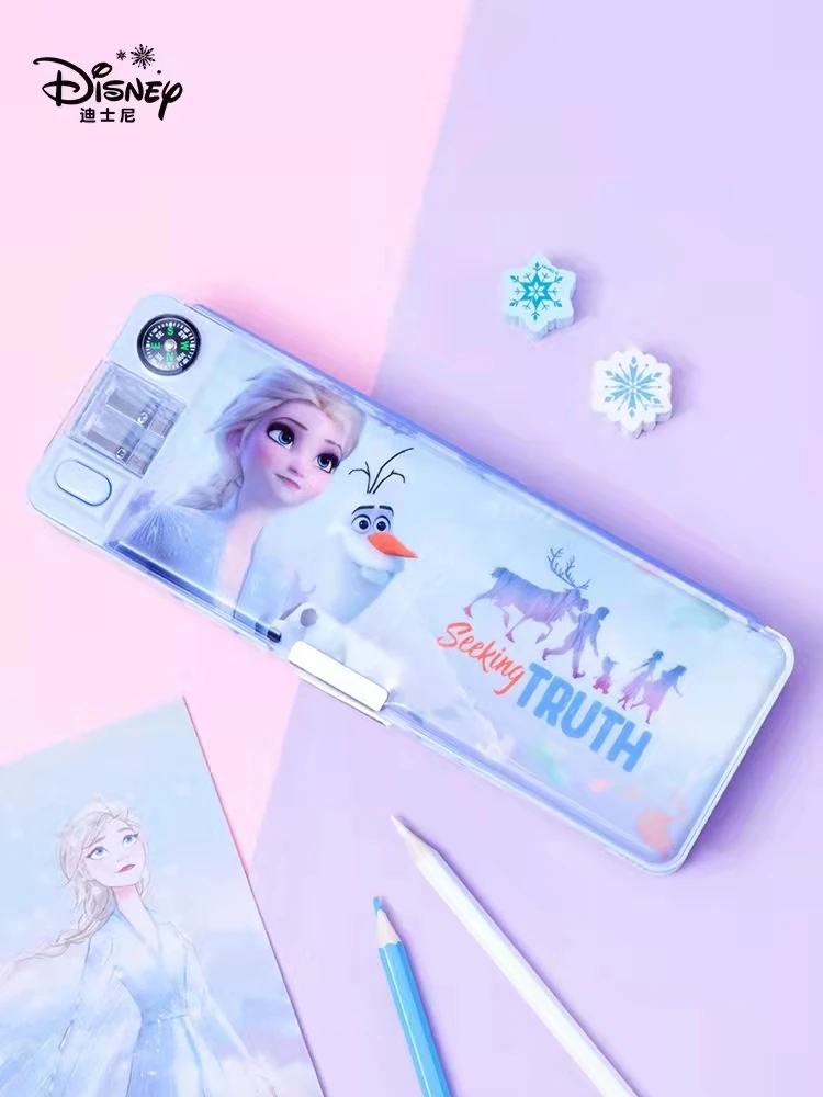 Disney Frozen Carton Pencil Case for Girls Primary Student Elsa Anna Double Stationery Box Large Capacity School Bags Mochila