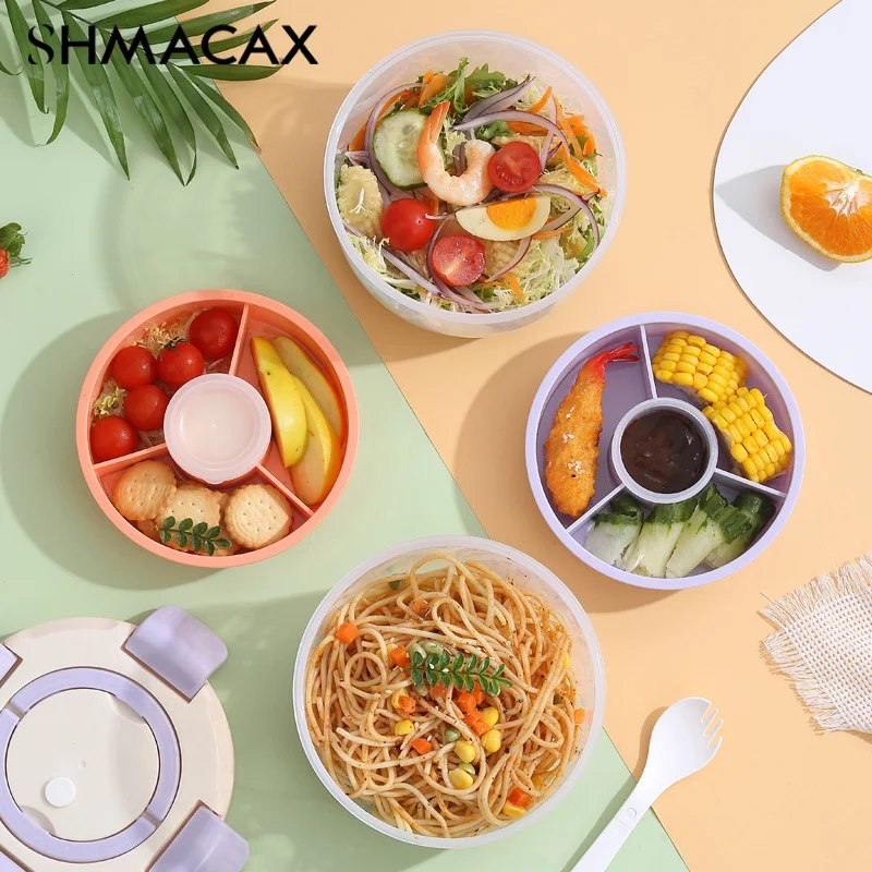 Портативные 2-слойные Салатники С Вилкой 1300 Мл Контейнер Для Обеда