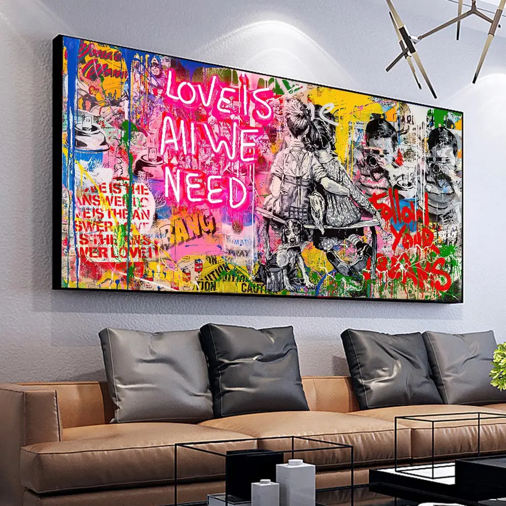 

Art Work Love Is All We Need Canvas Paintings On the Wall Posters Prints Graffiti Street Art Pictures For Home Living Room Decor