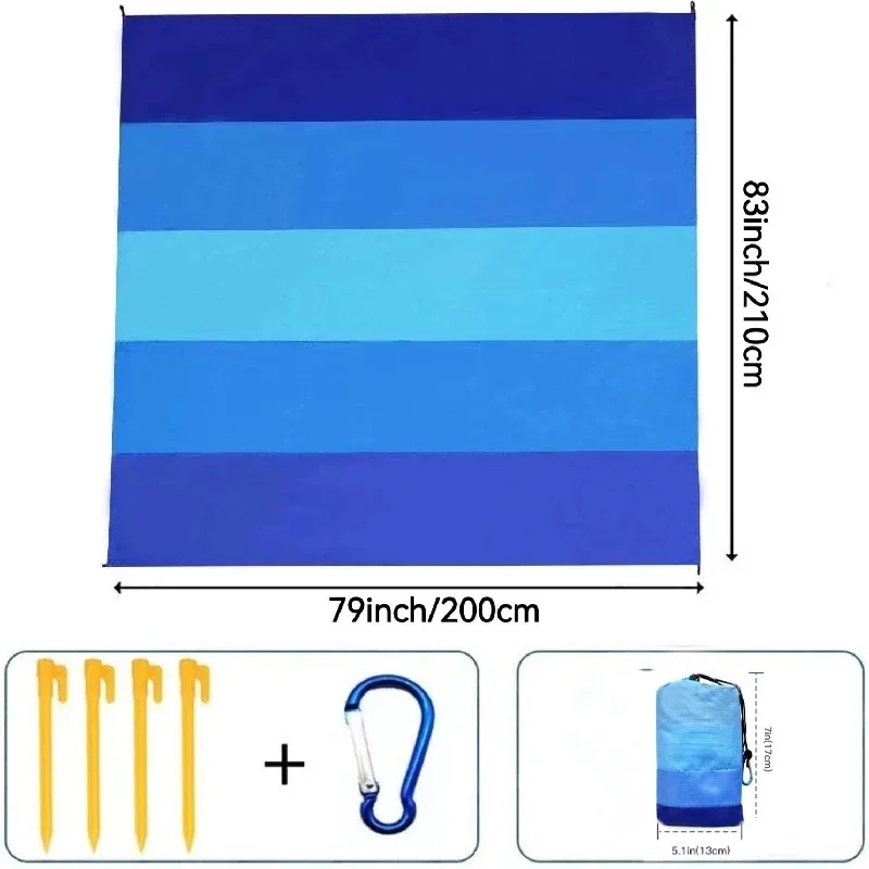 Фото Пляжный коврик SSUNTAK Large Sand Free Beach Mat Color Block из ткани Оксфорд рипстоп с колышками, складной, защищающий от песка, для пляжа и морского побережья №4