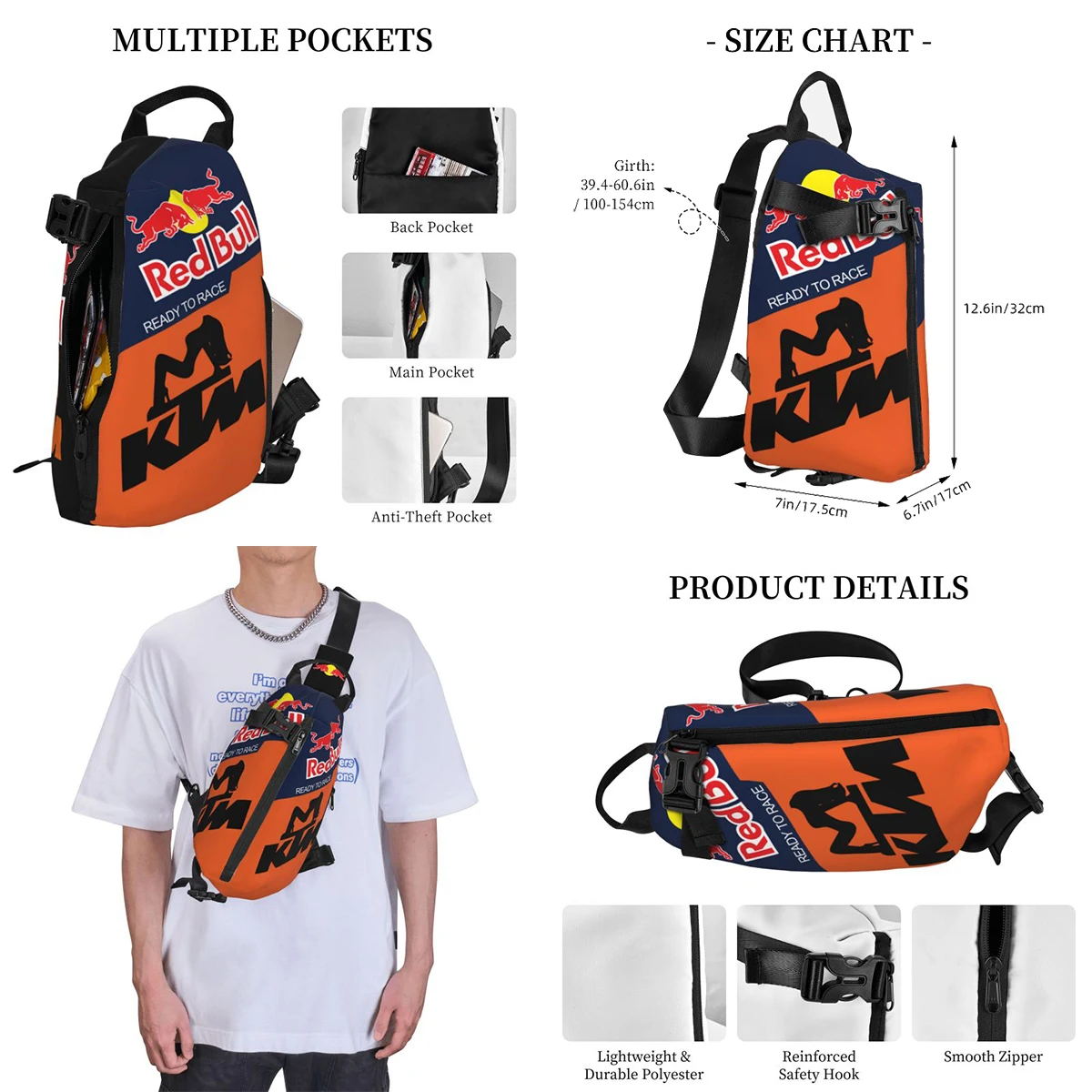 Extreme Sports Fan Chest Pack Bags Red Double-Bull Strap Bag Merch Men Motor Rider Waist Bags Motorcross Racing Accessories
