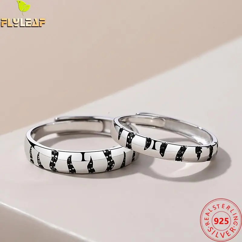 

Tiger Stripes Black Zircon Couple Rings Real 925 Sterling Silver Rose Gold Lovers' Ring Original Fine Jewelry 2022 New Trends