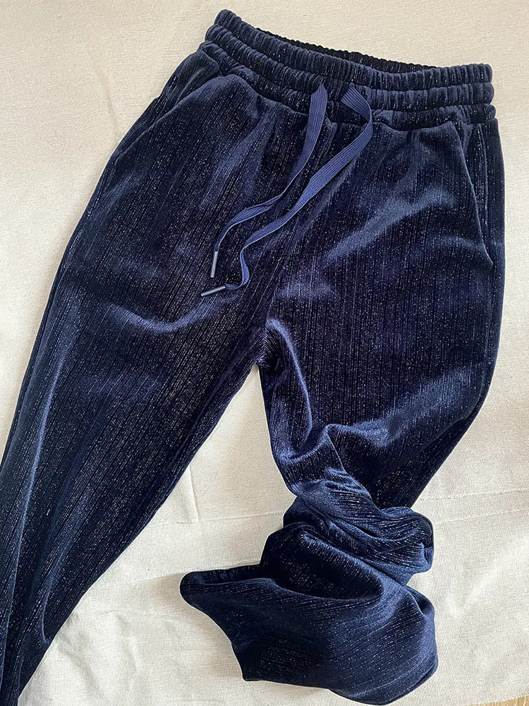 

Женские Длинные прямые брюки с люрексом, теплые флисовые зимние брюки с эластичной резинкой на талии, 2023