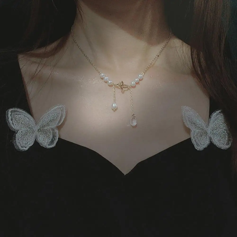 

Butterfly Necklace Adjustable Faux Pearls Exquisite Decorative Women Elegant Clavicle Chain Charm Jewelry Gifts