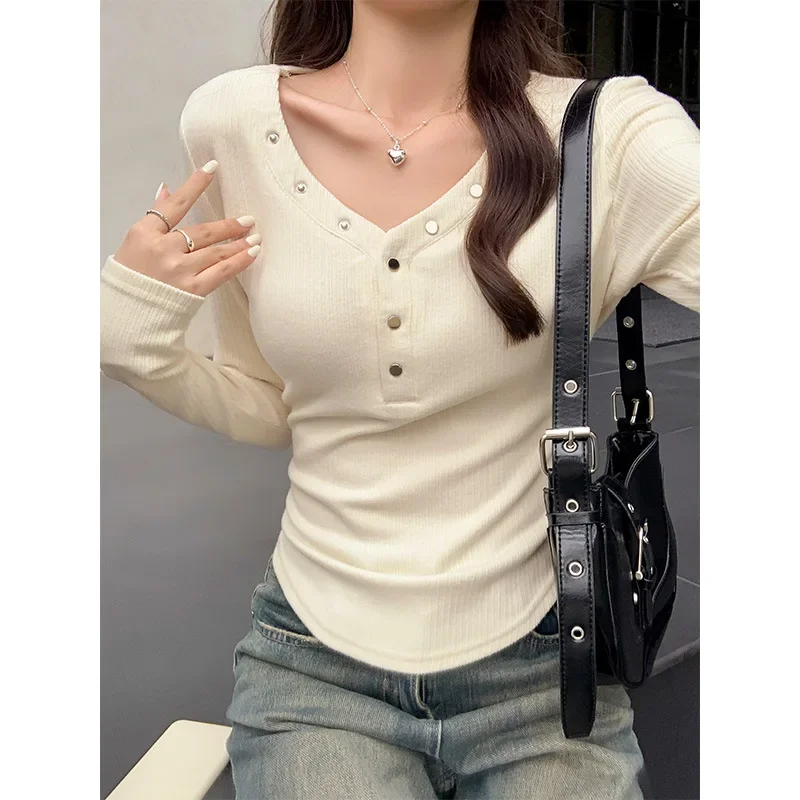 2024 женская осенняя футболка с длинными рукавами Spicy Girl укороченный топ v-образным