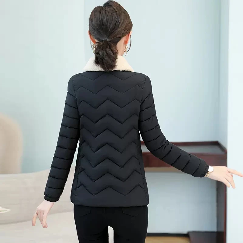 Autumn Winter Jacket Women 2022 Imitation Lamb Wool Lapel Short Down Cotton Coats Light Thin Parkas Female Clothing Outerwear