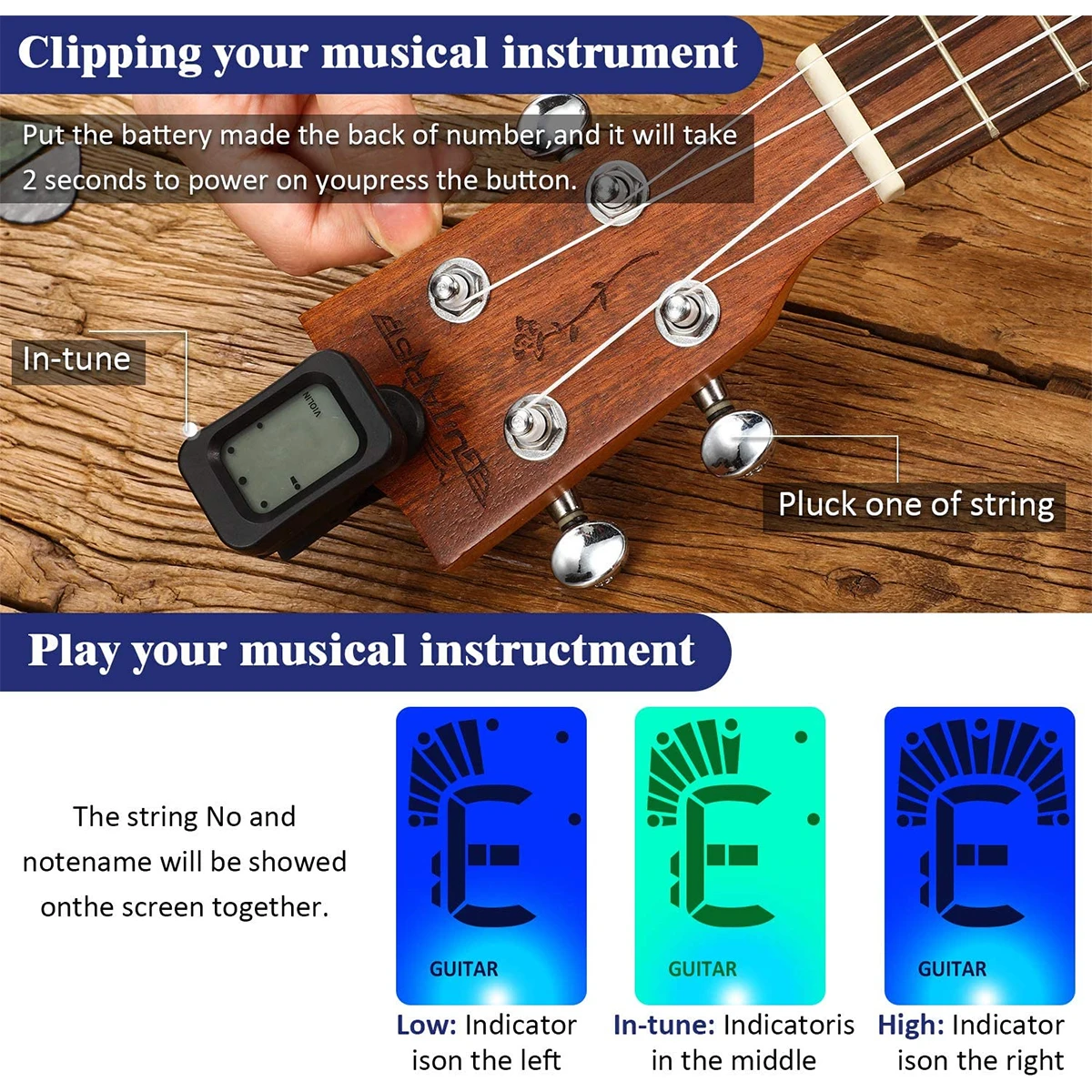 

8pcs Guitar Tuner Adjustable Anti-Interference LCD Clip-on Electronic Digital Guitar Chromatic Guitar Bass ukulele violin Tuner