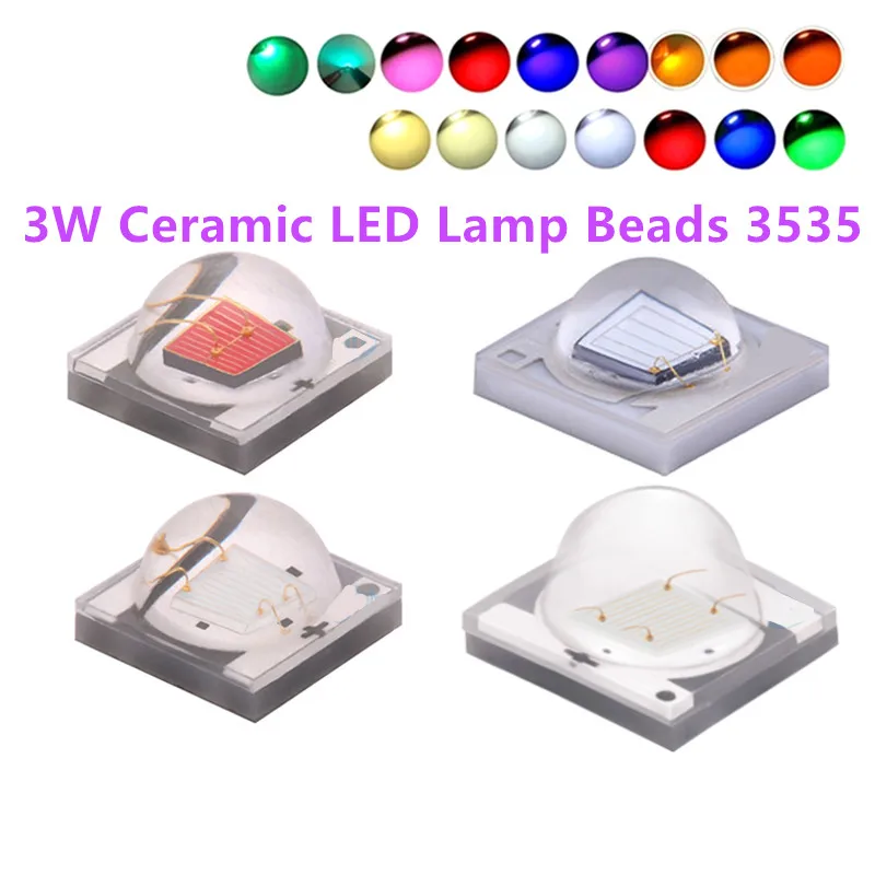 2PCS 3W Ceramic Patch LED High Power Lamp Beads 3535 Red Orange Yellow Green Cyan Blue Violet Dot-Pink-Yellow Highlighting