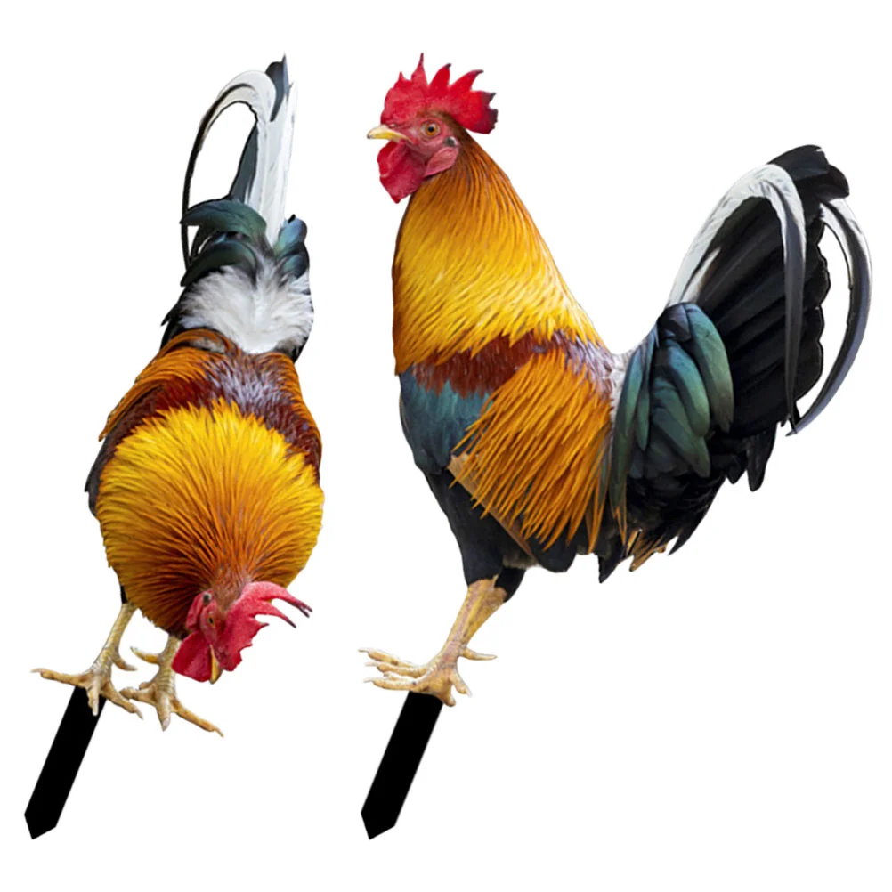 

2 Pcs Outdoor Decoration Decorative Garden Inserts Stakes Sculpture Lawn Ornaments Chicken Yard Sign