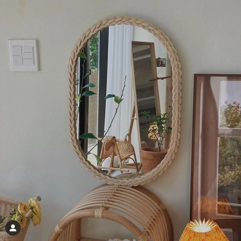 

Плетеное зеркало из ротанга, овальные настенные декоративные Висячие зеркала для макияжа для дома, спальни, ванной комнаты, реквизит для ук...