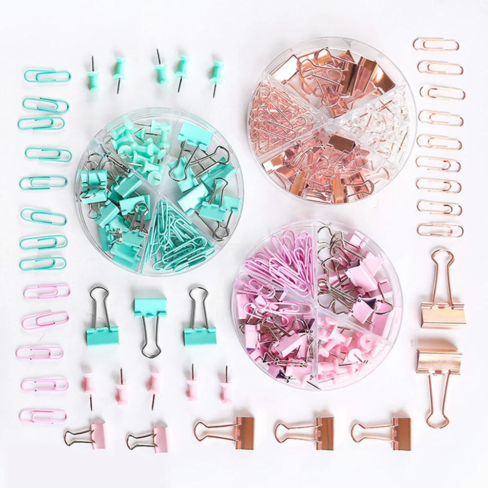 

72Pcs Binder Clips Paper Clips Push Pins Setswith For Office School Supplies Folder Set Office School Supplies With Acrylic Box