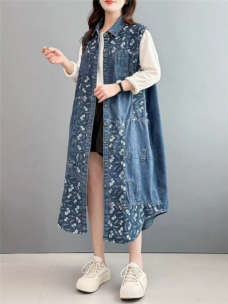 Max LuLu винтажный элегантный весенний женский джинсовый жилет с цветочным принтом