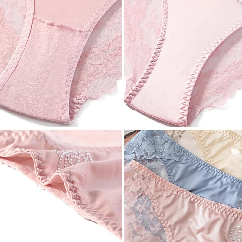 Женские атласные шелковые трусики во французском стиле брифы с рисунком нижнее