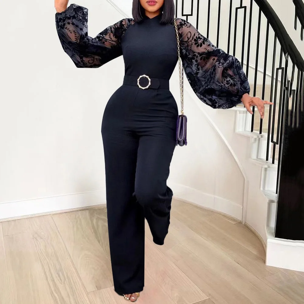 Элегантные комбинезоны и для женщин с круглым вырезом прозрачными рукавами