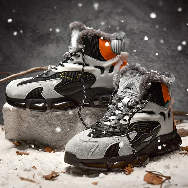 

Winter Men Shoes Thick Bottom High Top Sneakers With Fur Outdoor Keep Warm Snow Boots Quality Anti-Slip Comfortable Footwear Man