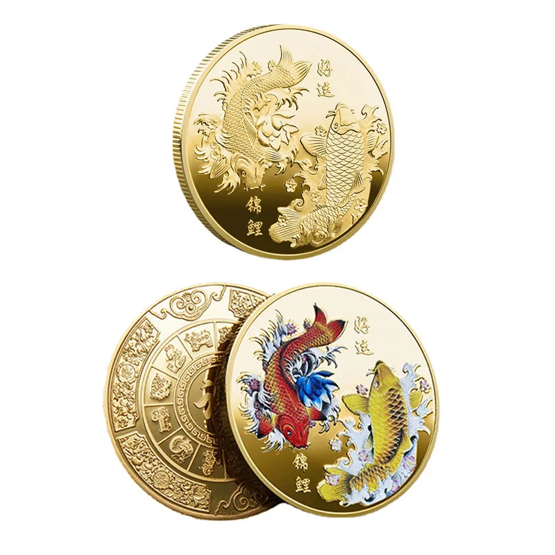 

Chinese Koi Fish Collectible Coin for Luck Commemorative Silver Coin Mascot Home Collection Souvenir New Year Gift