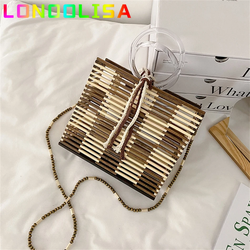 

Бамбуковая сумка контрастных цветов, роскошная женская дизайнерская пляжная Повседневная Сумка-тоут в клетку, женские сумки через плечо и ...