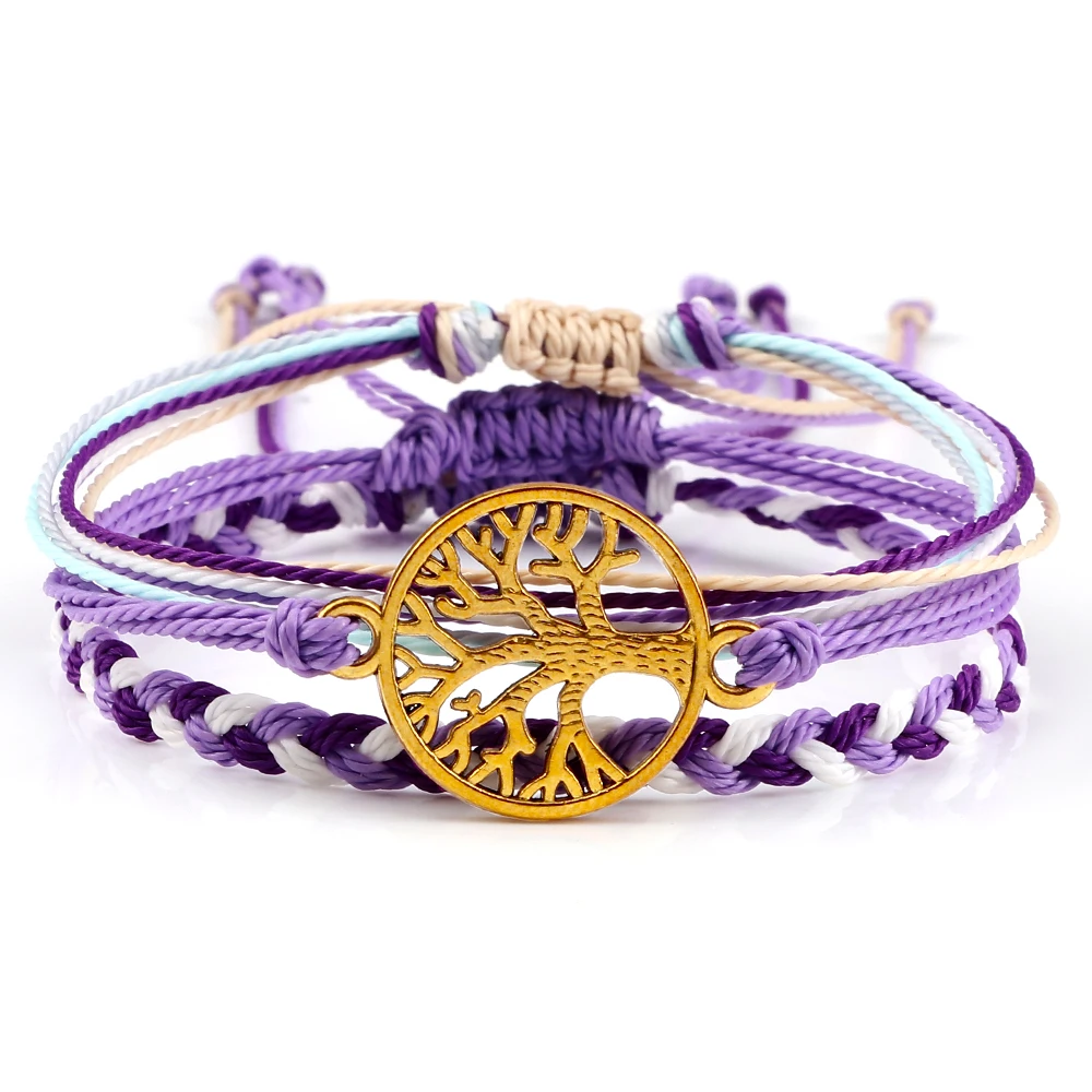 

3pcs/set Charm Wax Thread Braided Bracelets & Bangles Women Handmade Woven Life Tree Pendant Bracelets Friendship Prayer Jewelry
