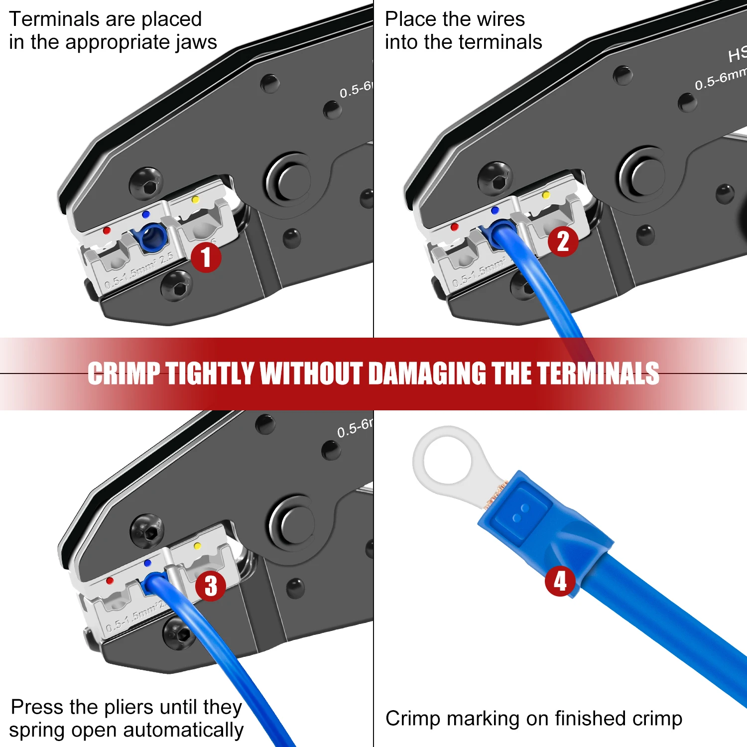 HS-30J Обжимные Щипцы для изолированных разъемов электрических проводов-AWG 22-10