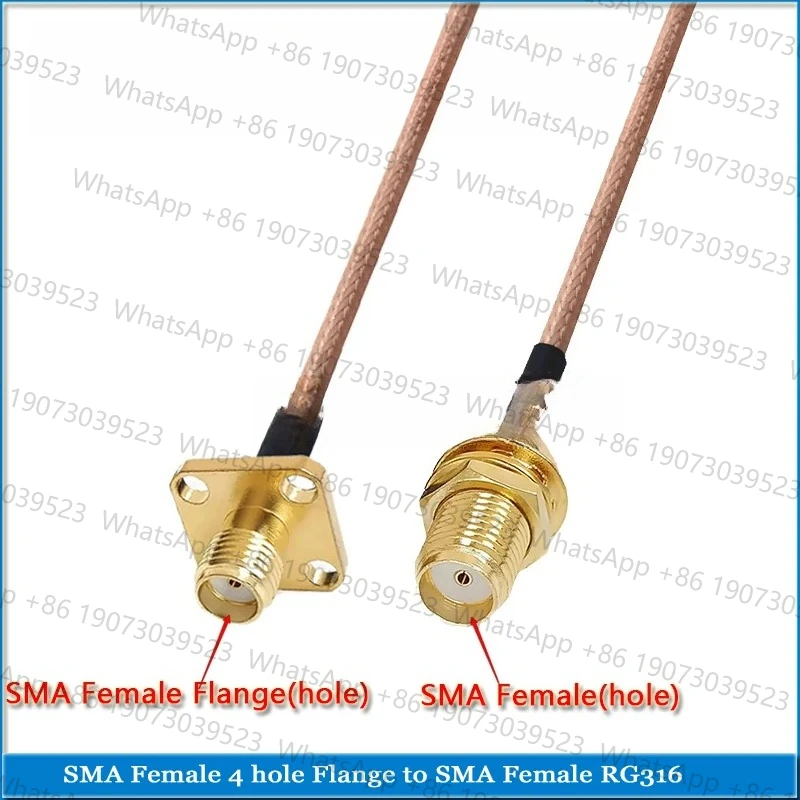 Фото Комплект комплектов SMA Женский фланец с 4 отверстиями для RPSMA RP-SMA RP SMA Шайба Гайка 90-градусная перемычка с косичкой RG316 Удлините коаксиальный 50 Ом Медь №3
