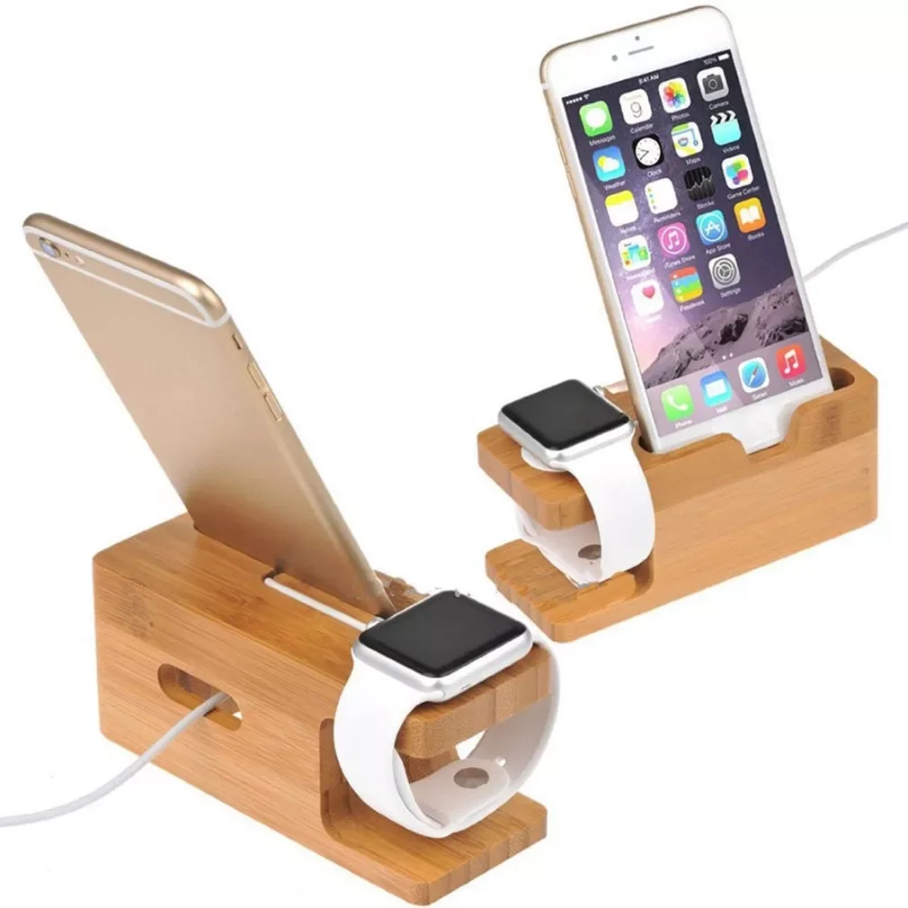 

Real Bamboo wood Desktop Stand for iPad Tablet Bracket Docking Holder Charger for iPhone Charging Dock for Apple Watch