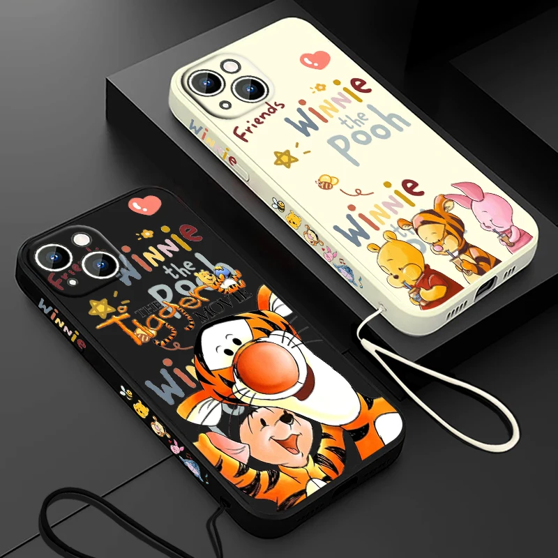 

Disney Winnie The pooh pig Phone Case For Apple iPhone 14 13 12 11 Pro Max Plus XS XR X 8 7 SE Liquid Left Rope Cover