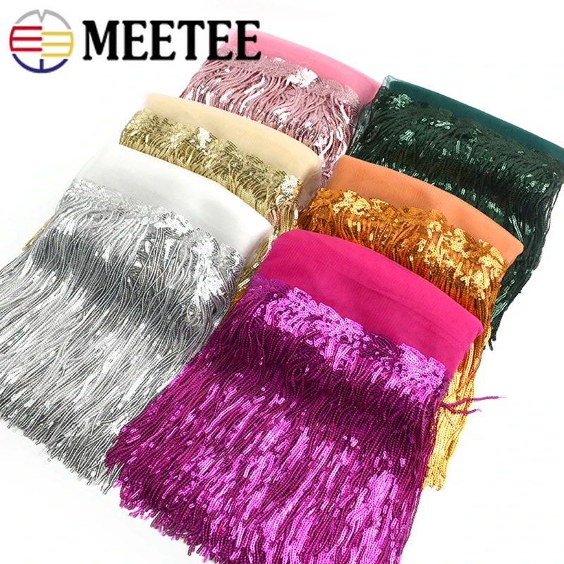 

2/4Y 18cm Colorful Sequin Tassel Lace Trim Glitter Fringe Ribbon Dance Performance Decoration Trims Clothes Sewing Long Fringes