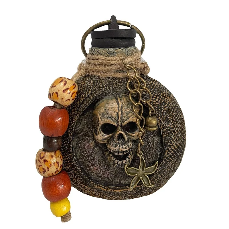 

Skull Head Flask Ornament Skull Head Engraved Crafts Caribbean Pirate Desktop Ornament Rum Bottle Decoration Gifts M68E