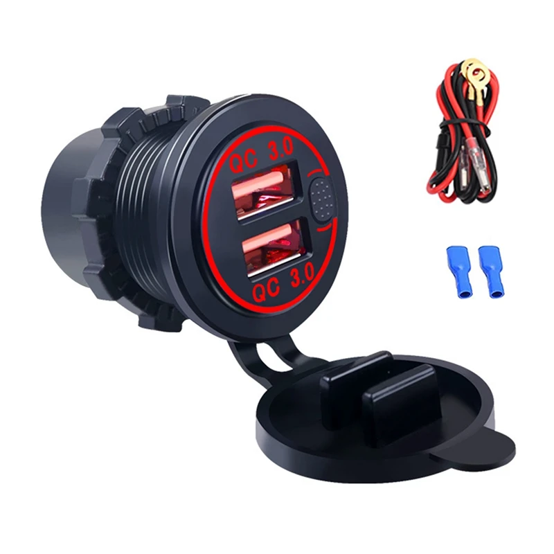 

Quick Charge QC3.0 Dual USB Car Charger Socket Waterproof 12V/24V 36W Fast Charger Power Outlet With Button Switch