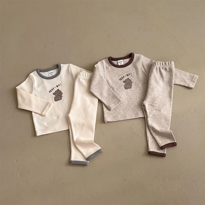 

2023 Spring New Baby Cotton Long Sleeve Clothes Set Infant Boy Cute Bear Print T Shirts + Pants 2pcs Suit Kids Toddler Outfits