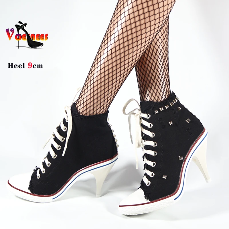 Женские короткие ботинки джинсовые ботильоны с шипами туфли-лодочки на высоком