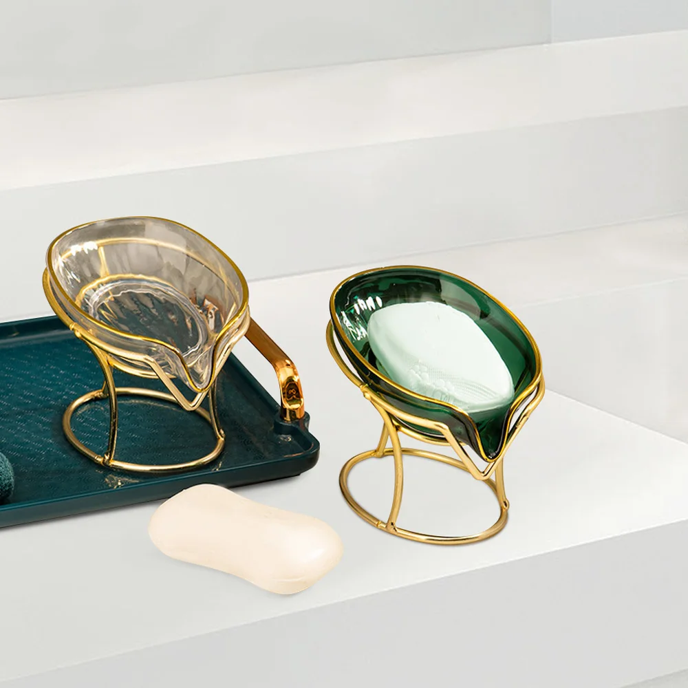 

Креативная Коробка для мыла с держателем дренаж для мыла стойка в форме листа поднос для хранения губки роскошный стиль для ванной комнаты ...