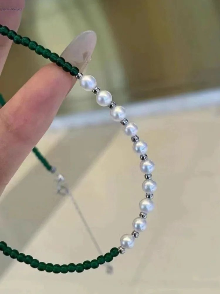 Новое китайское ожерелье с зеленым камнем белым натуральным водным жемчугом