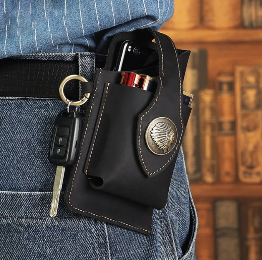 

Новинка, Мужская поясная сумка для денег, органайзер для ключей, портативный ремень для занятий спортом на открытом воздухе, модные ретро карманы из натуральной кожи