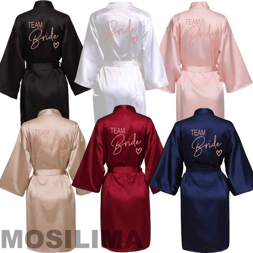 

Wedding Party Team Bride Robe V Neck Kimono Satin Pajamas Bridesmaid Bathrobe SP001