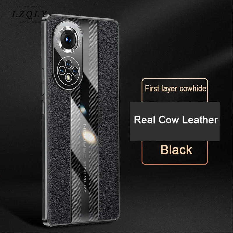 

Luxury Carbon Fiber Genuine Leather Cover for Huawei Honor 50 60 Pro Nova 8 9 Pro P50 Magic3 Case Camera Protection Phone Case