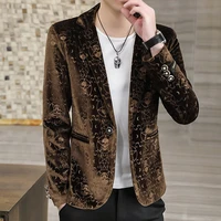 golden velvet suit mens jacket 2022 spring and autumn new fashion slim small suit youth trend handsome casual single jacket 4xl