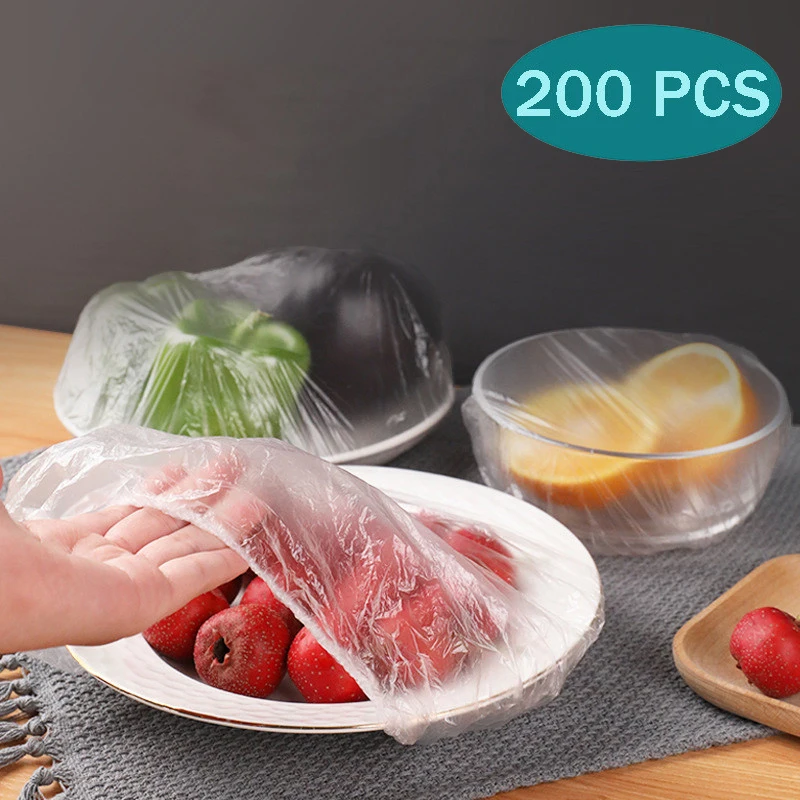 

Disposable Food Cover Plastic Wrap Elastic Food Lids For Fruit Bowls Cups Caps Storage Kitchen Fresh Keeping Saver Bag 200~10pc