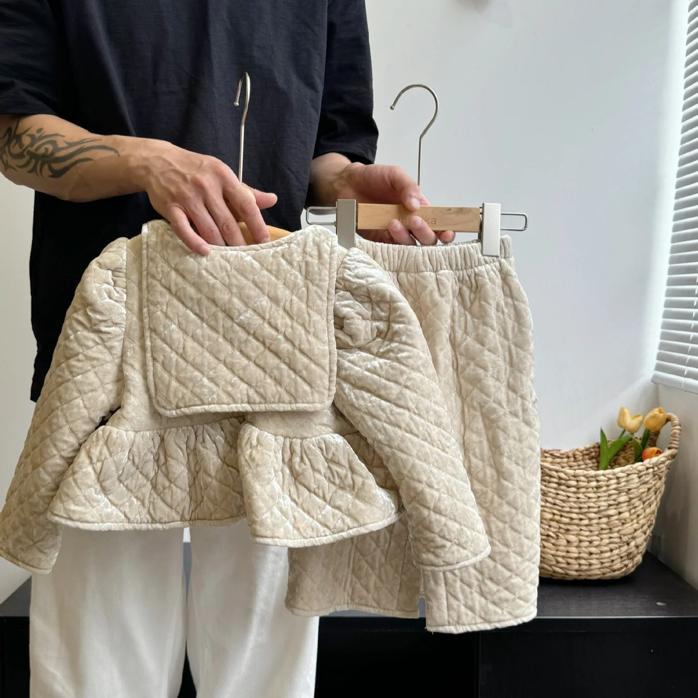 Детские комплекты Осень-зима бархатная хлопковая утепленная детская однотонная